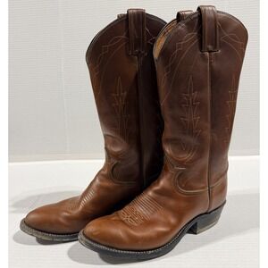 Vintage TONY LAMA Western Cowboy Boots Brown Leather Men's 8D Style 4800 USA
